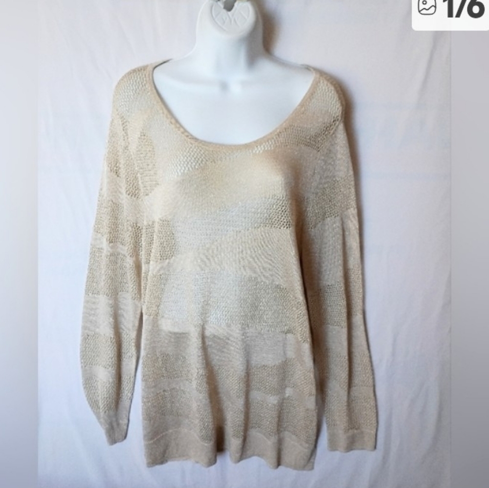 Eileen Fisher Organic Linen Metallic Knit Top sz M